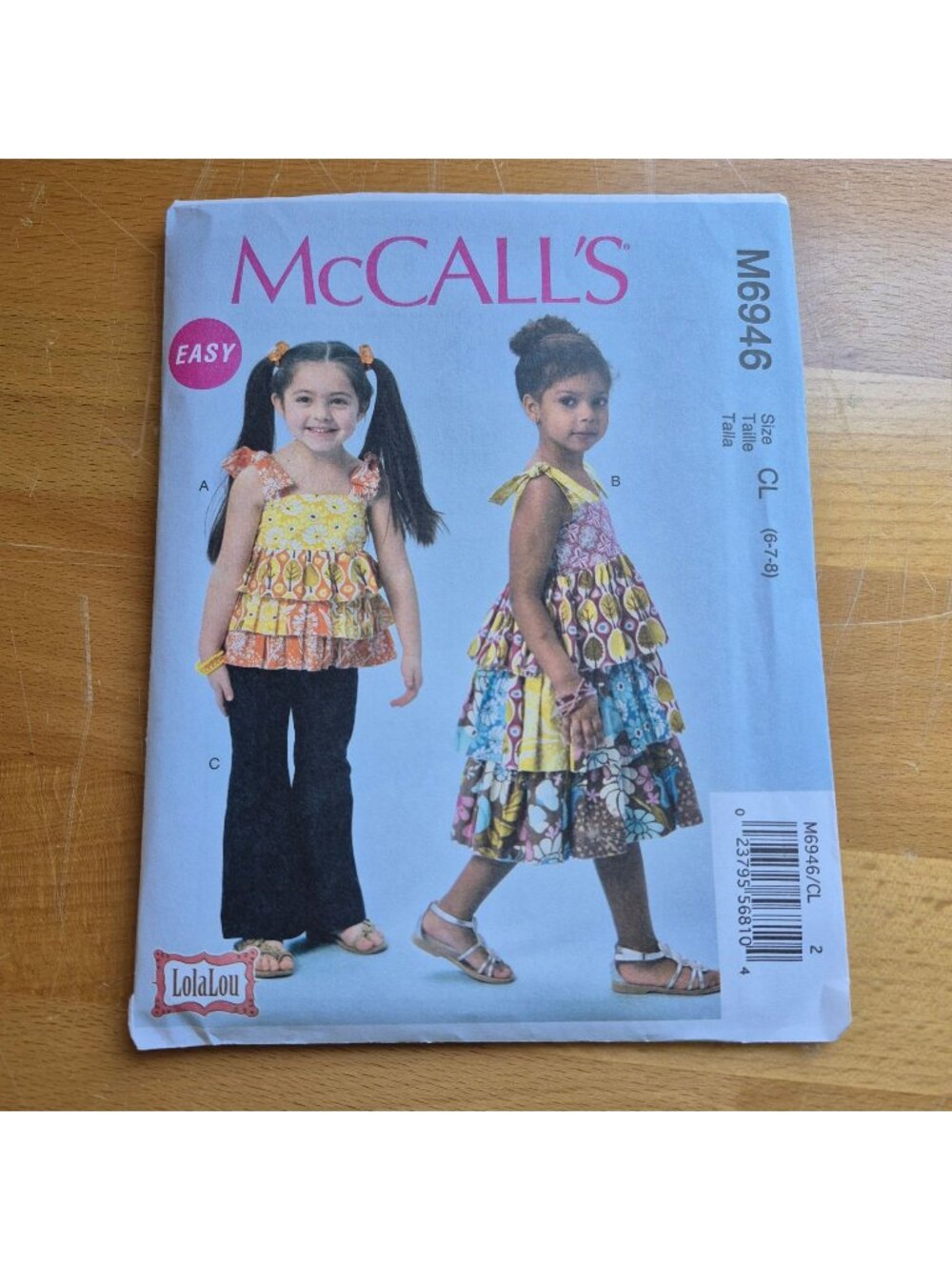 McCalls M6946 Easy Girls Top Dress & Pants Sewing Pattern Size 6-7-8